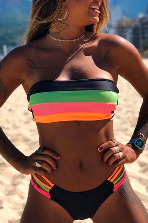 Valenzora | Rosiedress Regenbogen Gestreifter Bandeau-Bikini