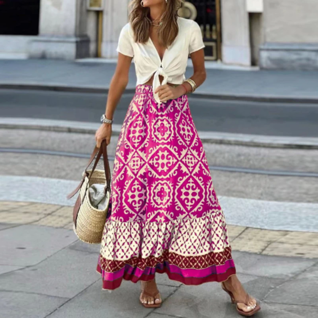 Valenzora | Trendiger Rock mit hoher Taille und geometrischem Muster