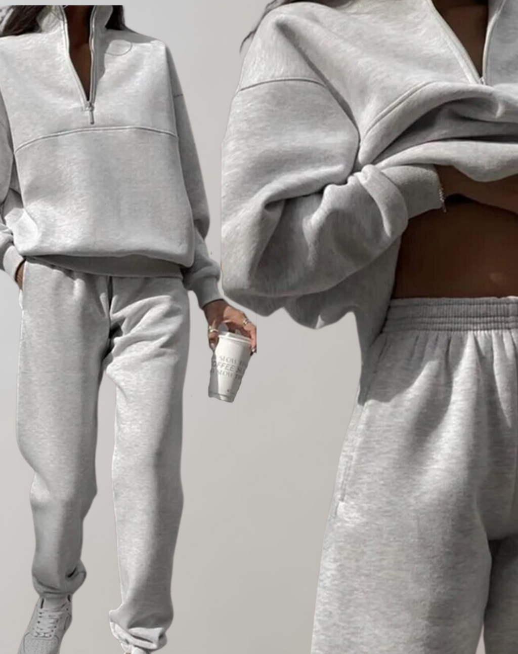 Valenzora | 3-teiliges Fleece-Trainingsanzug-Set – stilvolles Damen-Zip-Top und Jogginghose