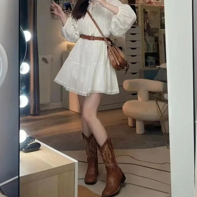 Valenzora | Westernstiefel für Damen mit spitzer Zehenpartie und Blockabsatz, Cowboystiefel für Damen