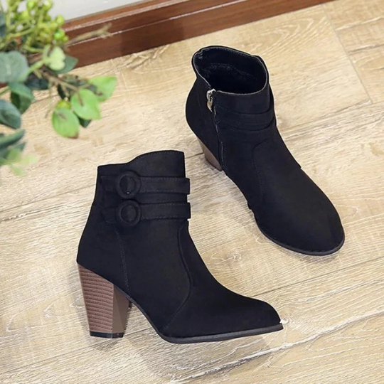 Valenzora | Women's suede ankle boots with double-stitch closure, high block heel, zipper