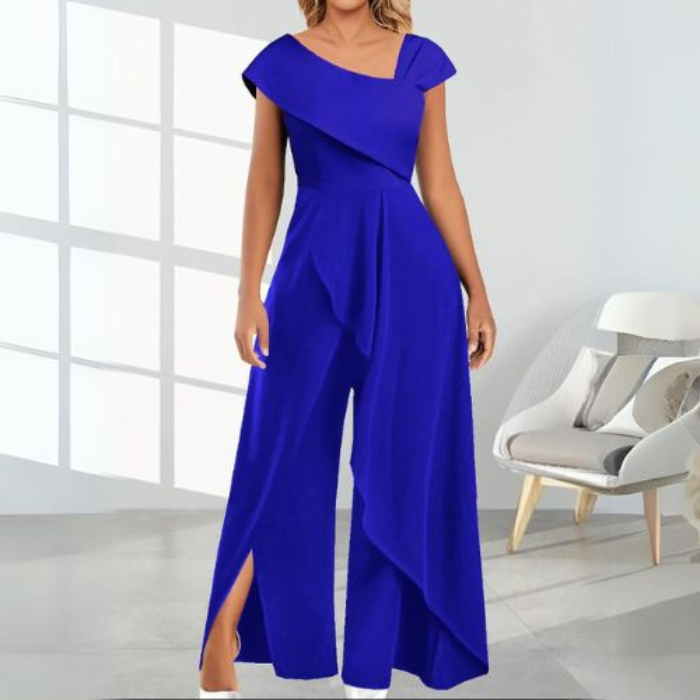 Valenzora | Elegant women's jumpsuit, diagonal asymmetrical design