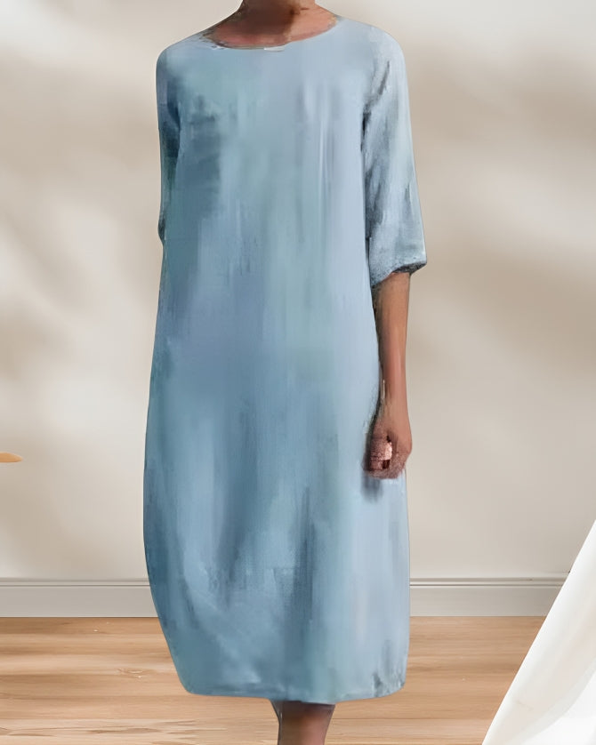 Valenzora | Ladies Casual Linen Look Simple Midi Dress