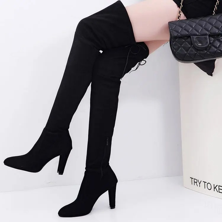 Valenzora | Over-the-knee boots with high heels and side zippers, trendy women's boots