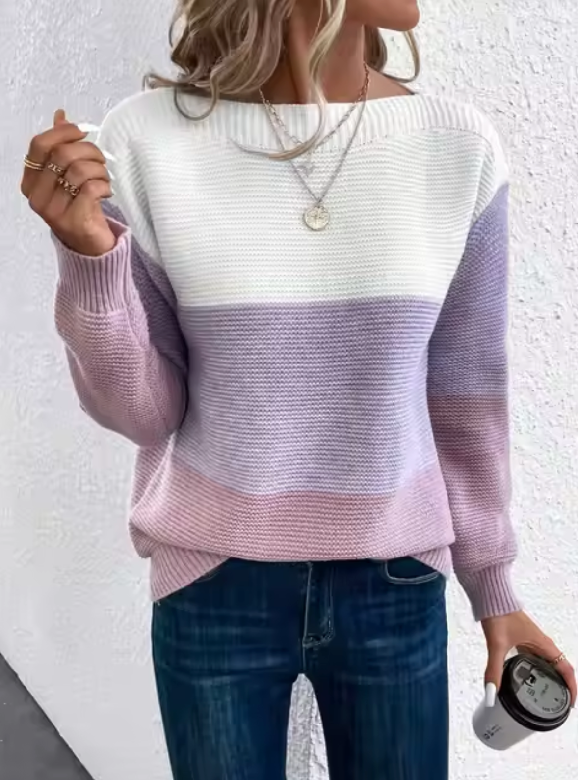Valenzora | Casual Autumn Tricolor Knit Sweater for Women