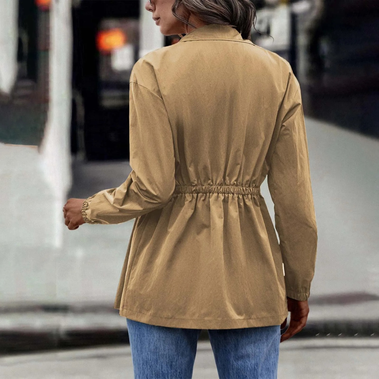 Valenzora - Women's khaki casual drawstring jacket
