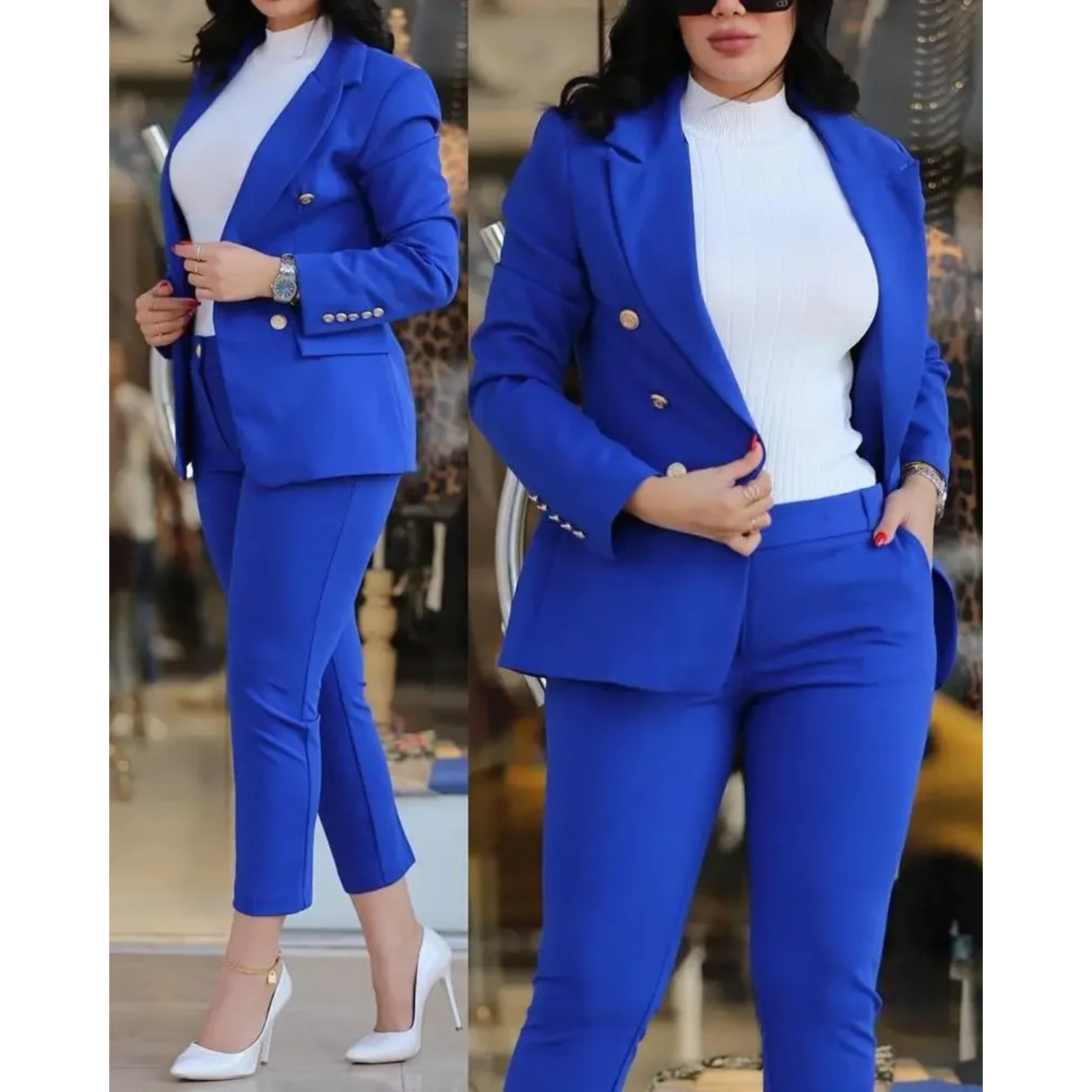 Valenzora | Zweireihiger Blazer & Hose mit Taschen für Damen