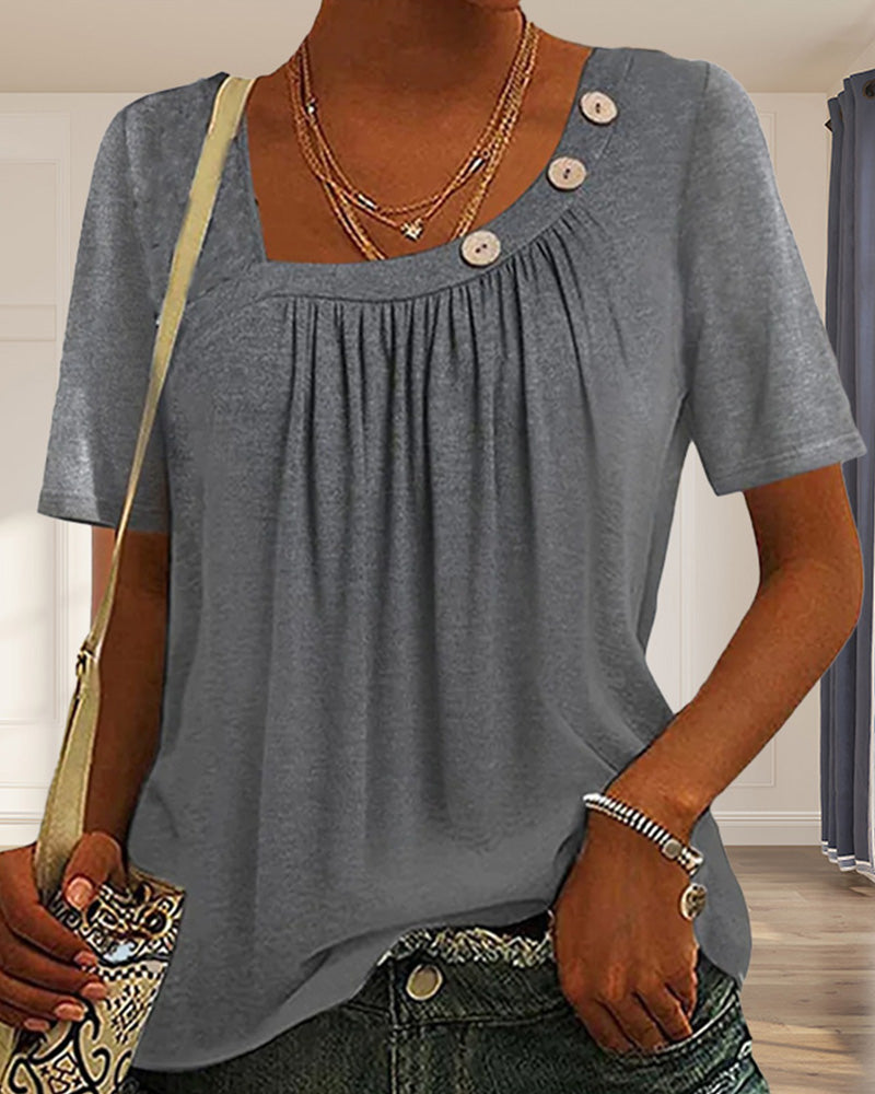 Valenzora | Comfortable solid gray short-sleeved blouse