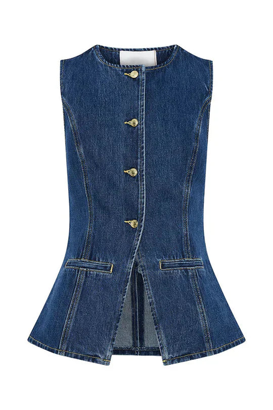 Valenzora | Denim-Westen-Top mit Prinzessinnennähten und Taschen