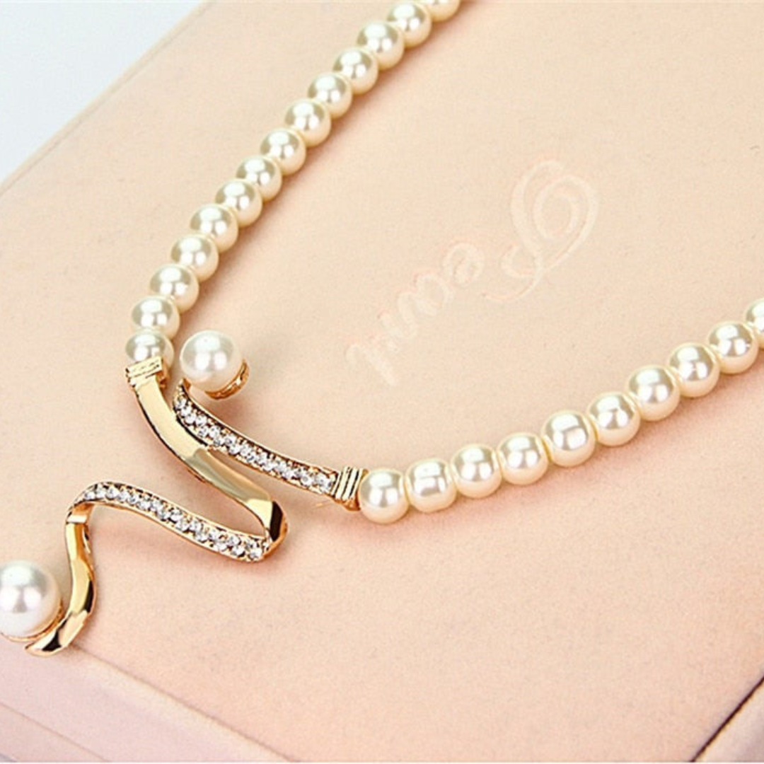 Valenzora | Naturperlenkette + Ohrring-Set Gold