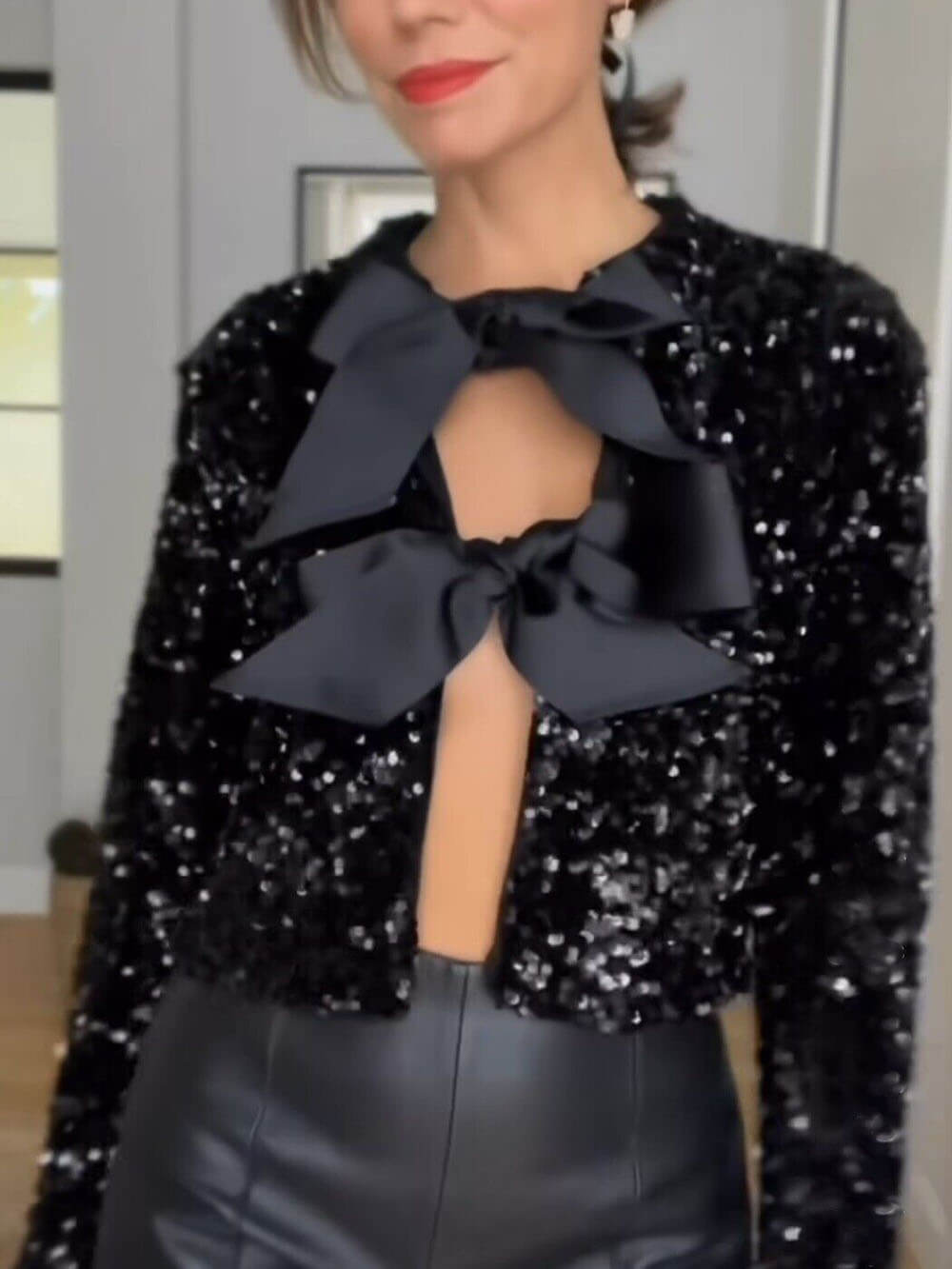 Valenzora | Tie front sequin jacket