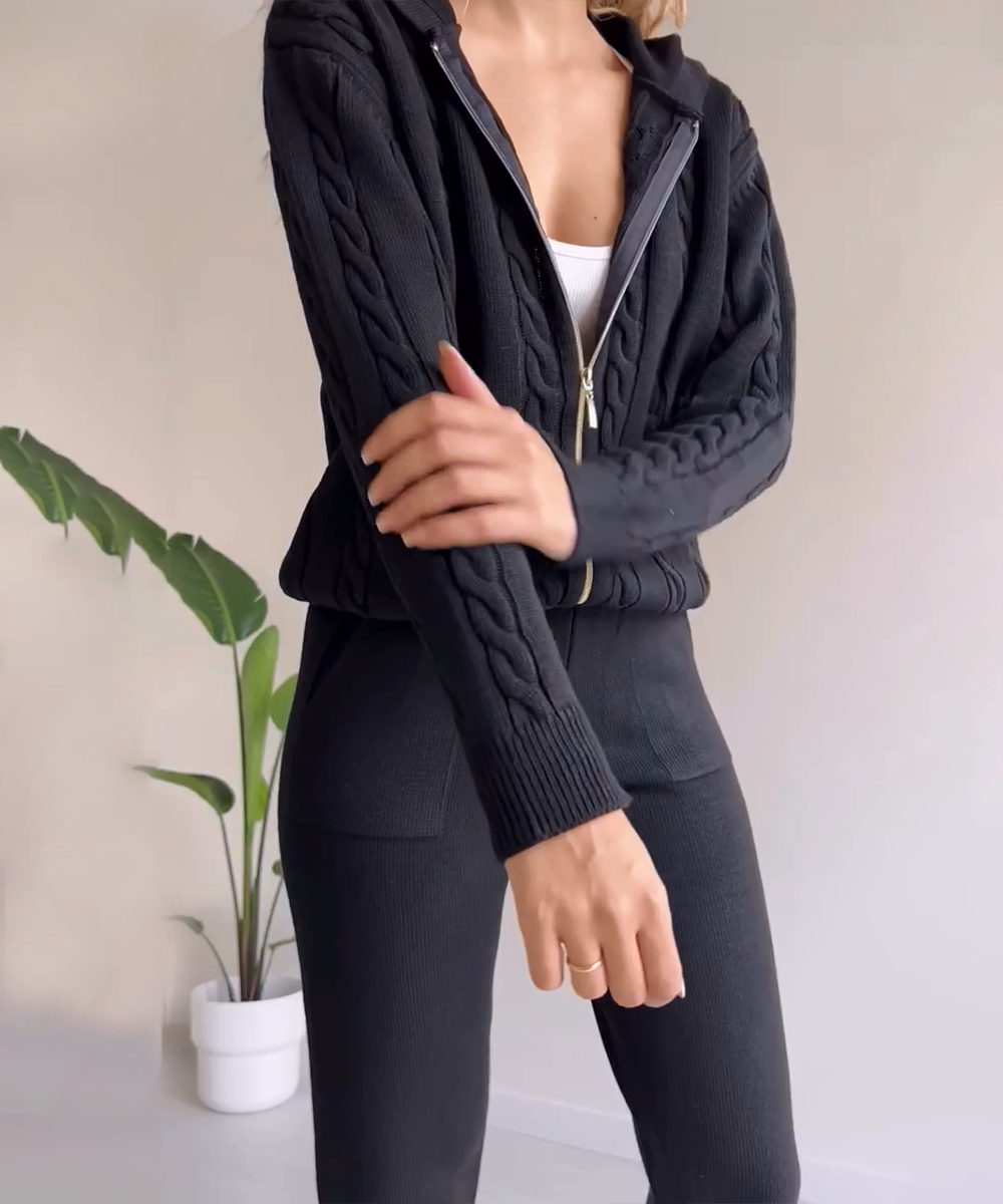 Valenzora | 3-teiliges Strick-Lounge-Set – trendiger Hoodie und Jogginganzug für Damen