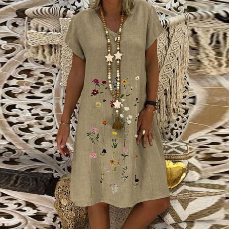 Valenzora | Comfortable linen dress with an elegant pattern