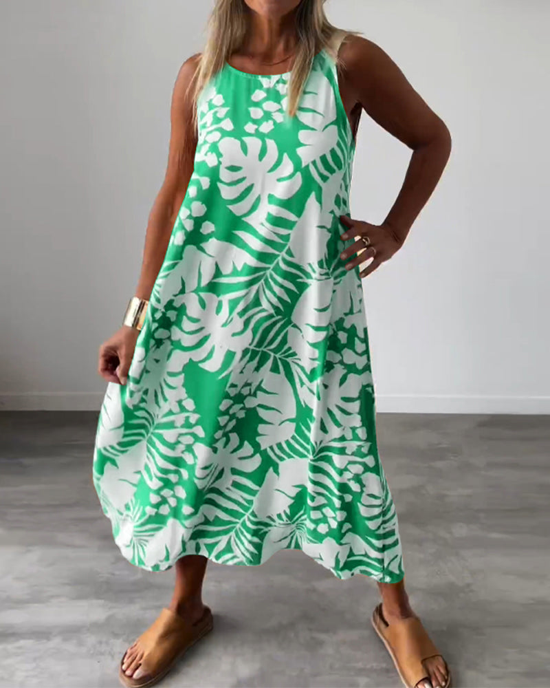 Valenzora | Casual, sleeveless dress with leaf pattern