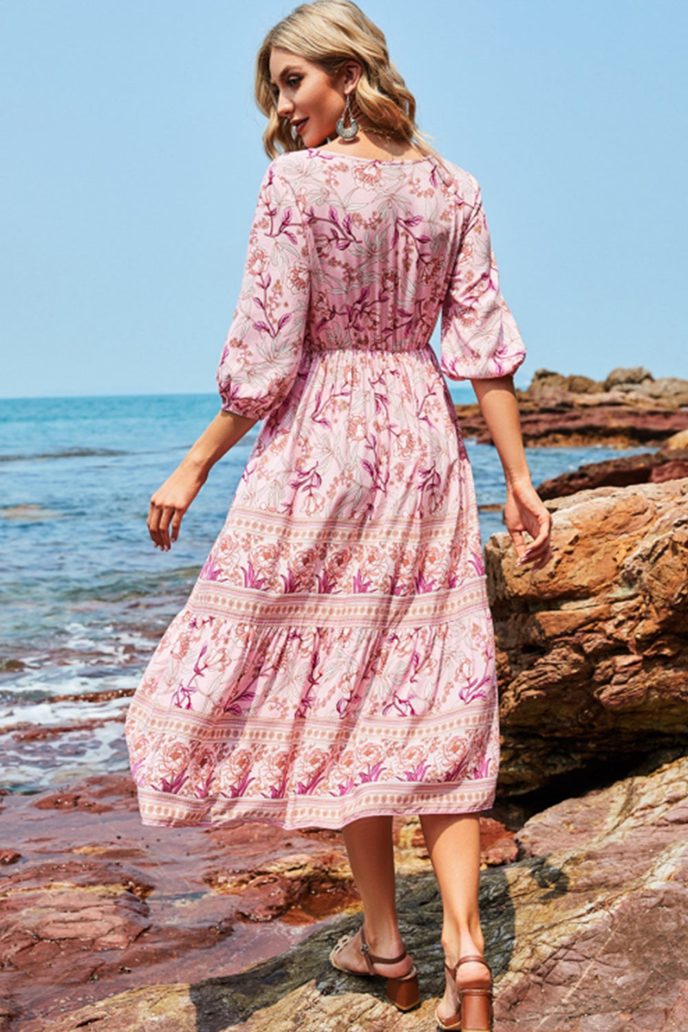 Valenzora | High-waisted V-neck Boho beach dress