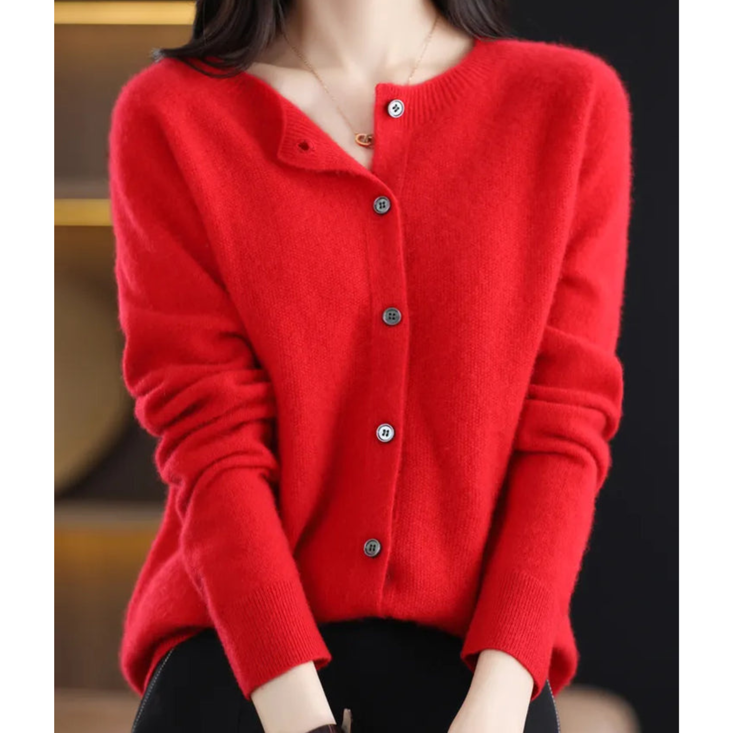 Valenzora | Merino wool women's O-neck cardigan cashmere sweater