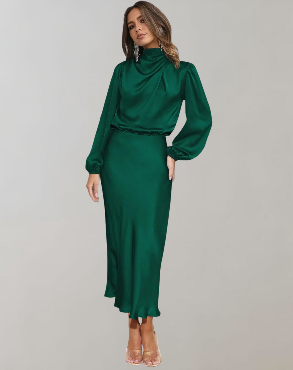Valenzora | Satin Dress with Long Sleeves for Women