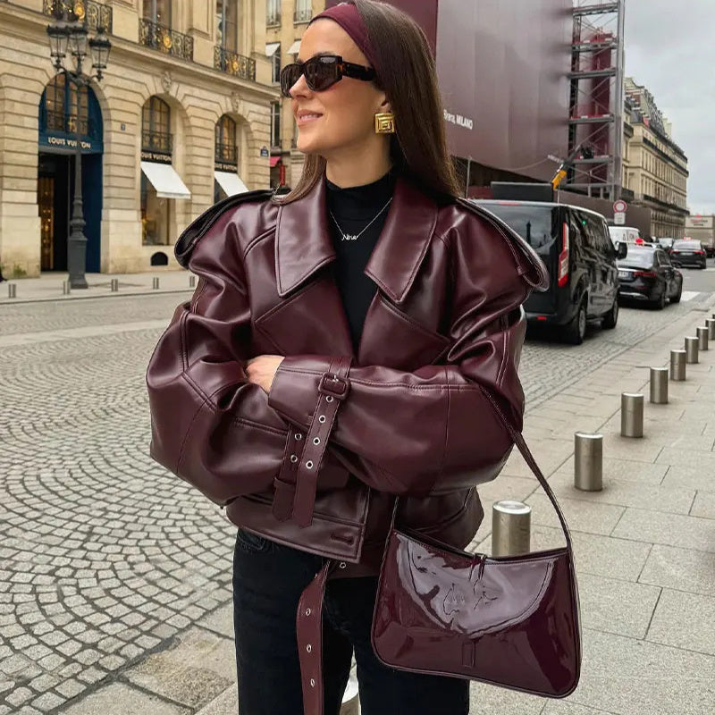 Valenzora | Short jacket made of luxurious Bordeaux glossy leather