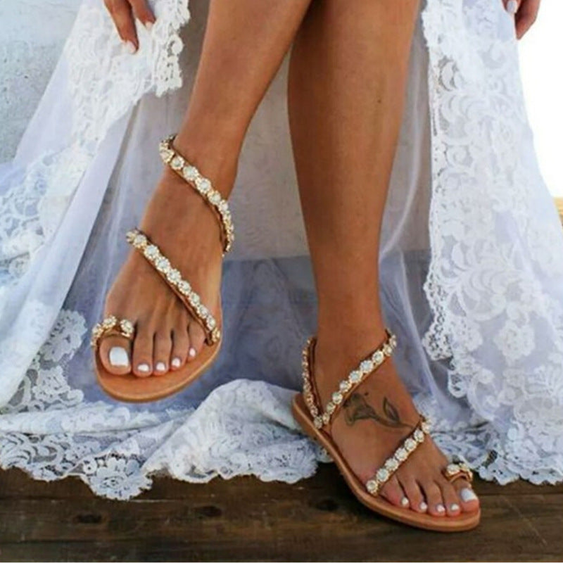 Valenzora | Boho Beach Rhinestone Flip Flops
