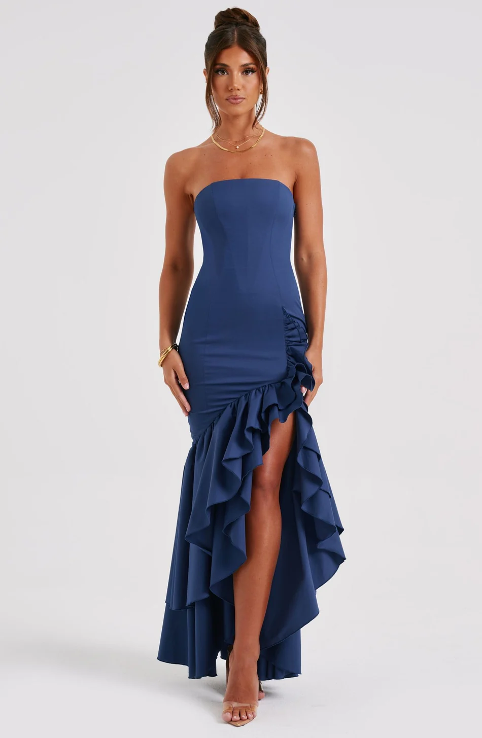Ruffled high-slit dress