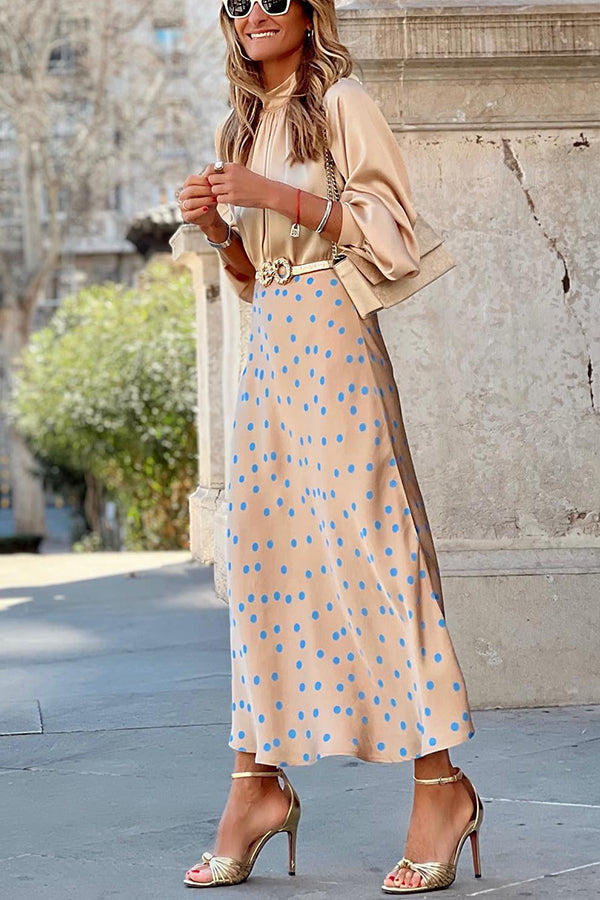 Valenzora | Satin polka dot print skirt