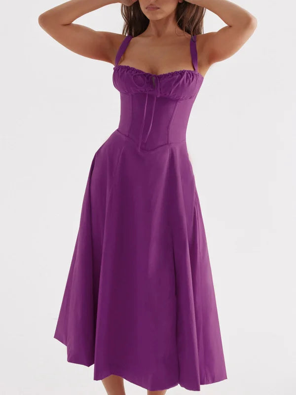 Valenzora - Midi dress with fitted top and flared skirt | Mini dress with spaghetti straps