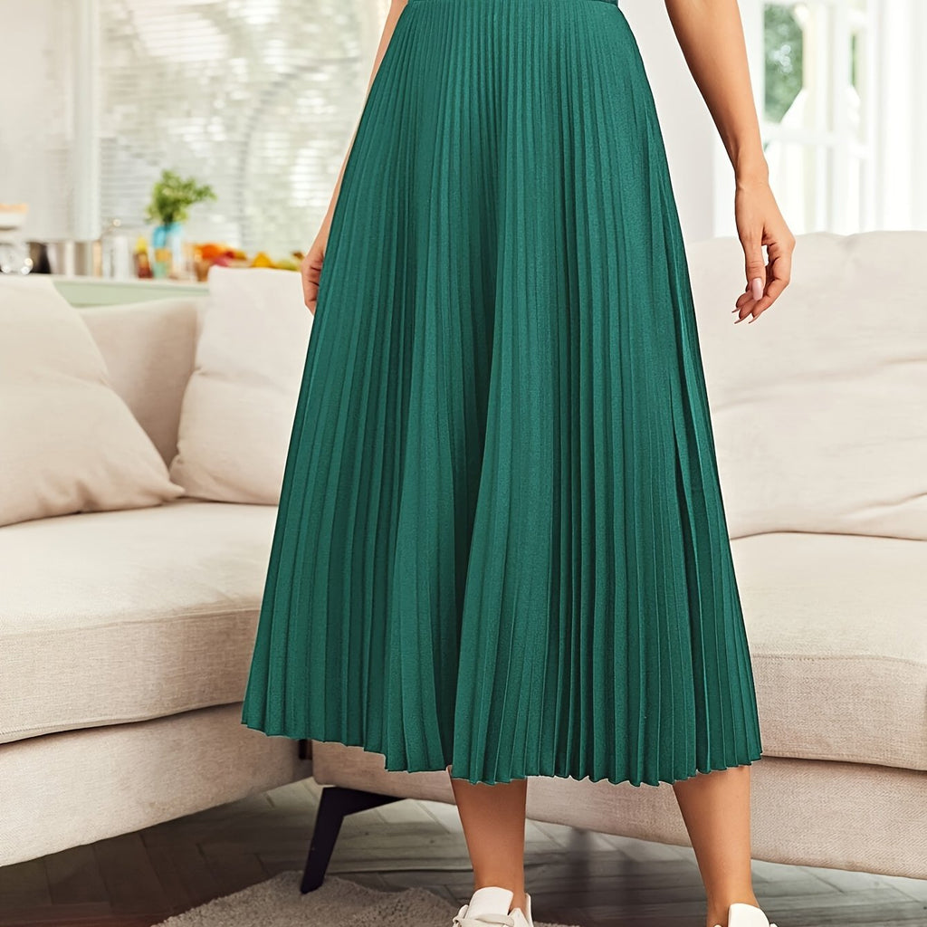 Valenzora | Solid Color High Waist Pleated Skirt