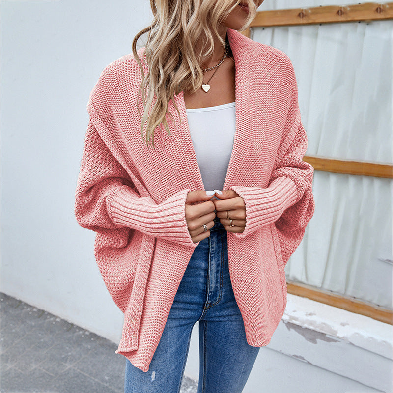 Valenzora | Knitted women's jacket - loose fit with large collar and batwing sleeves