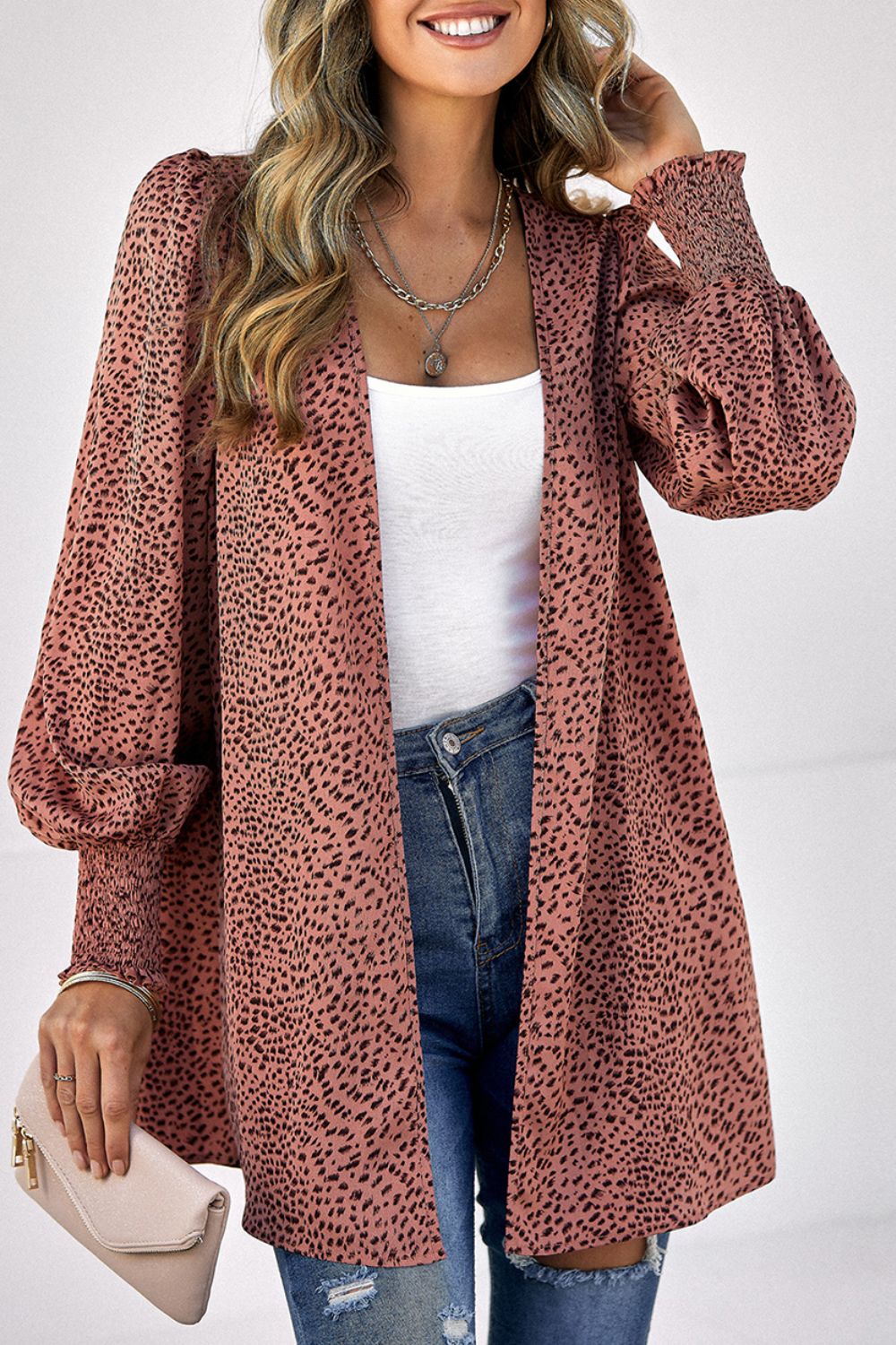 Cardigan with leopard print and balloon sleeves