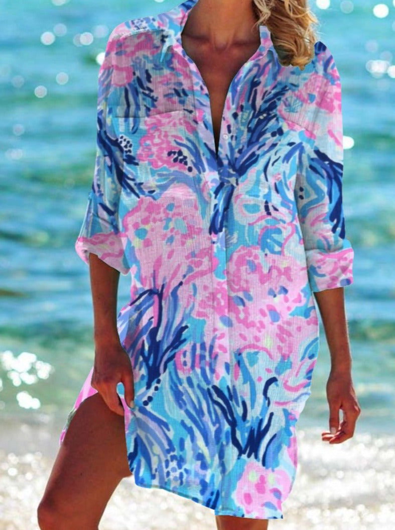 Valenzora | Bikini-Jacke Hemd Badeanzug Cardigan Damenbekleidung Print Urlaub Strandhemd