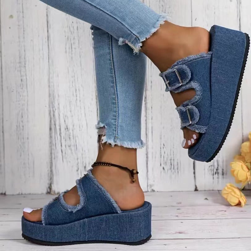 Valenzora Denim sandals with buckle