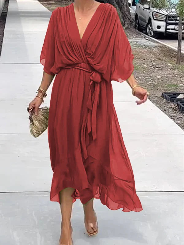 Valenzora | Stilvolles und elegantes Chiffonkleid mit V-Ausschnitt