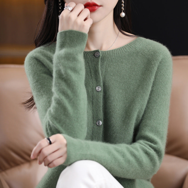 Valenzora | Loose-fitting women's cashmere cardigan with round neck made from high-quality vegan wool