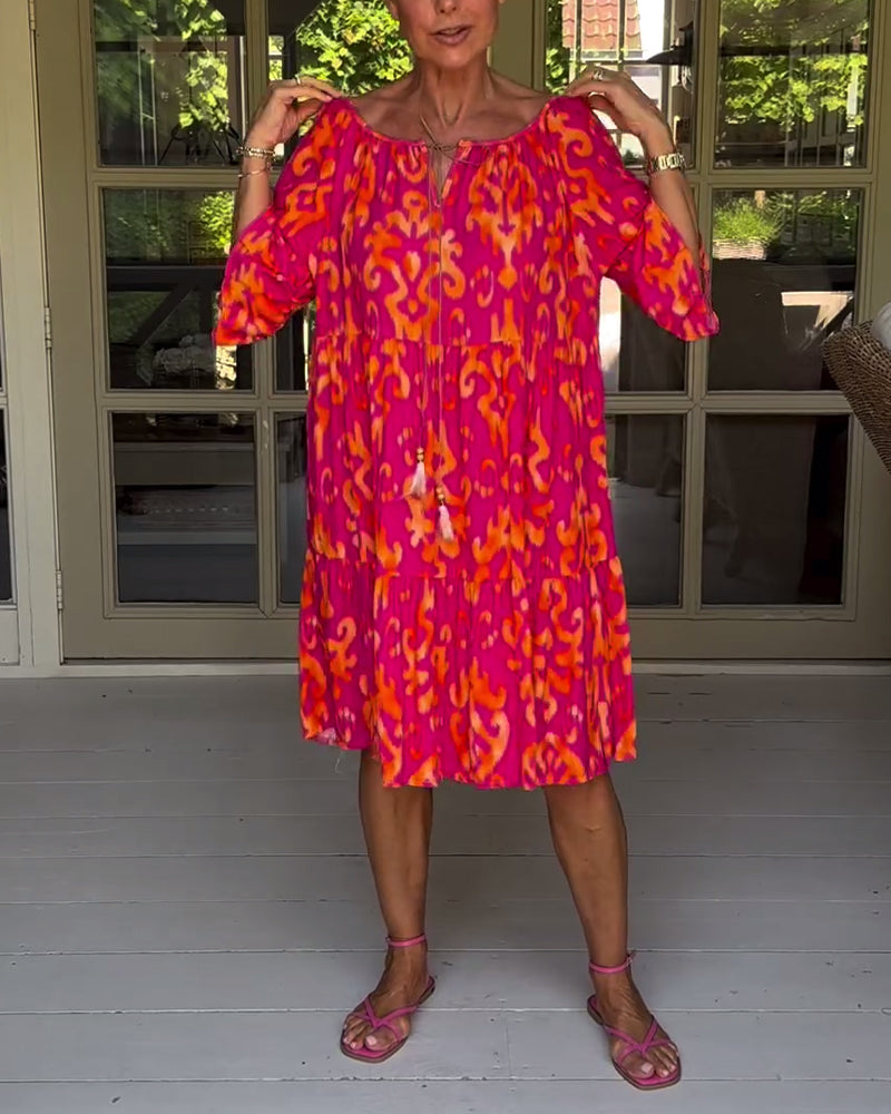 Valenzora | Loose-fitting, printed dress with bell sleeves