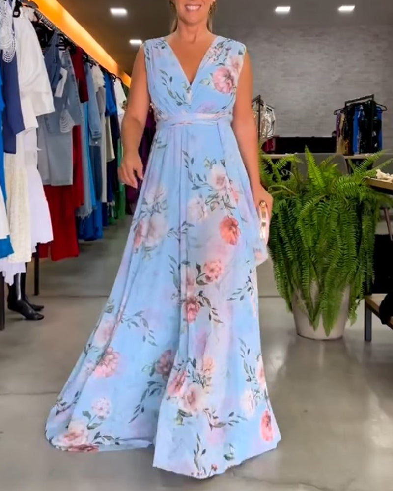 Valenzora | Elegantes ärmelloses Kleid mit V-Ausschnitt und Blumenmuster