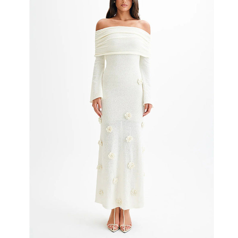 Valenzora | Dreidimensionales Blumenkleid mit schulterfreiem Strick