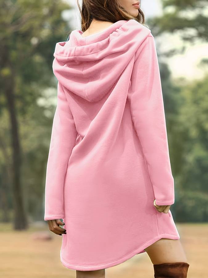 Valenzora - Red hooded sweatshirt dress with pockets