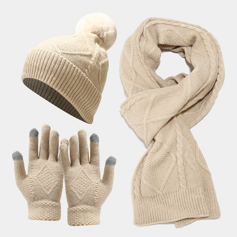 Valenzora | 3-teiliges Strickaccessoire-Set – stylische Damenhut, Schal und Handschuhe