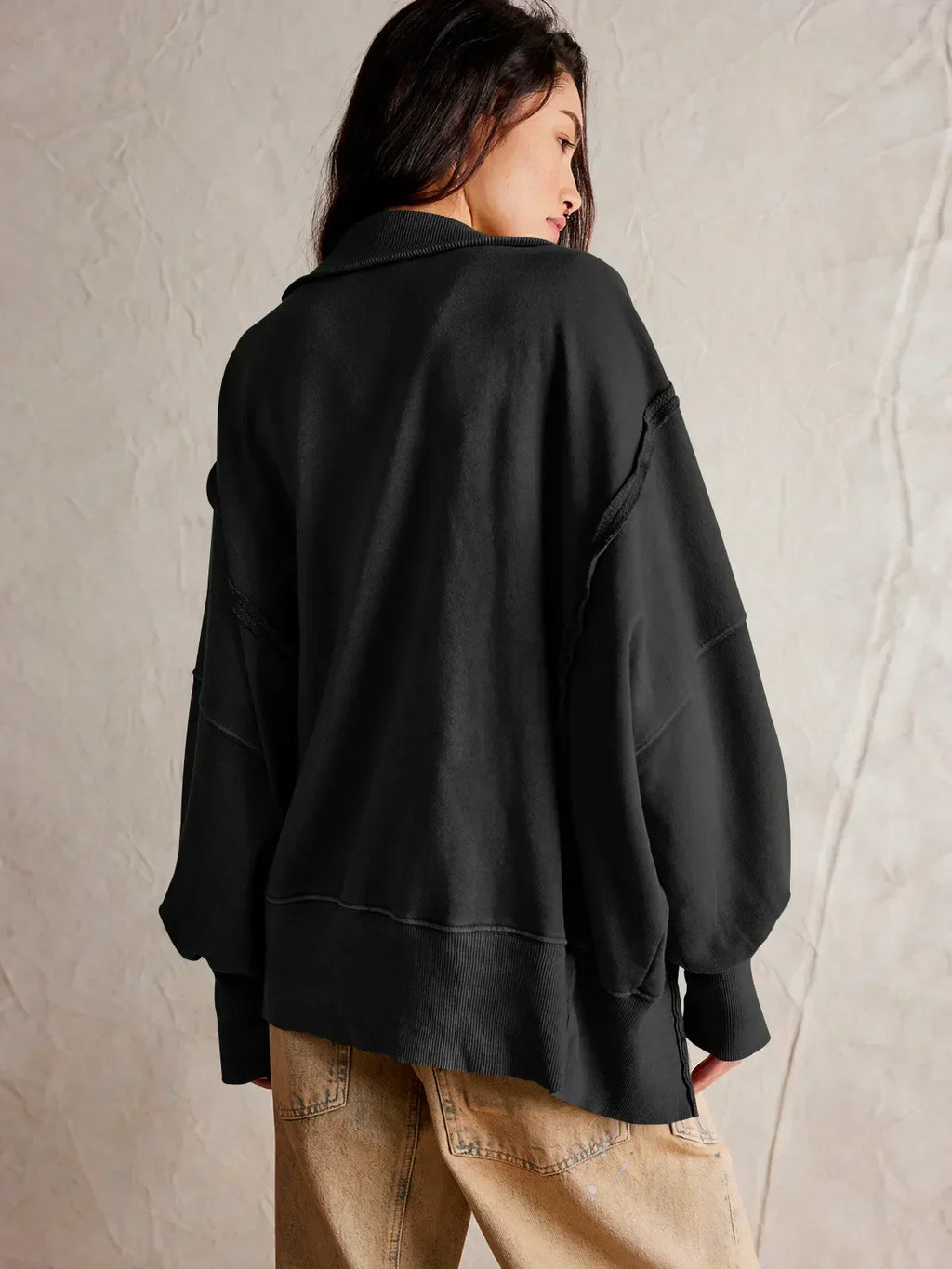 Valenzora - Lässiges Sweatshirt mit Knöpfen und Laternenärmeln
