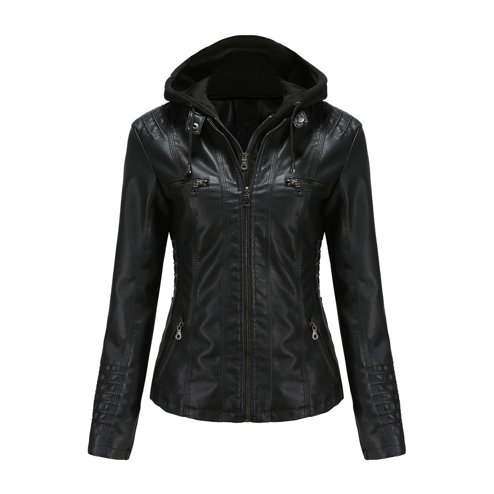 Valenzora | Leather jacket with hood