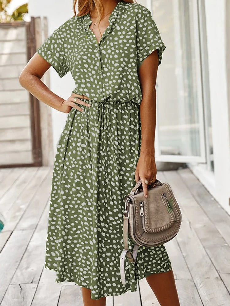 Valenzora Freizeitkleid | Kurzärmeliges Sommerkleid mit Polka Dots