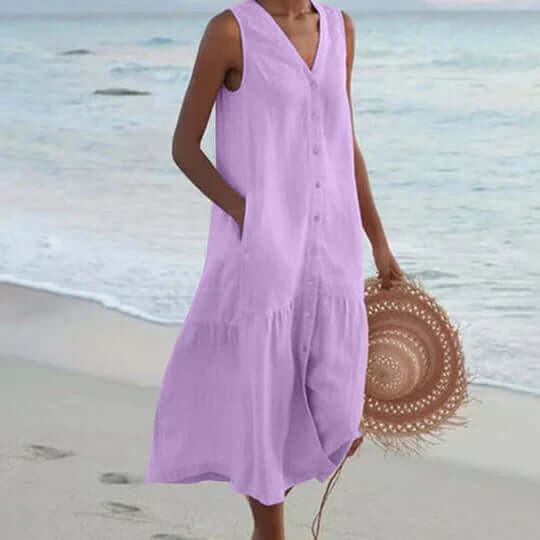 Valenzora | Weiches rosa Leinenkleid