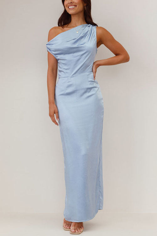 Valenzora | Rosiedress Asymmetrisches schulterfreies figurbetontes Maxikleid mit Rückenausschnitt