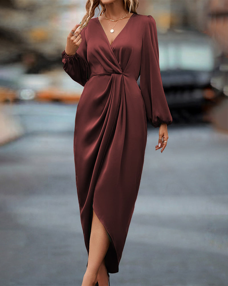 Valenzora | Elegantes V-Ausschnitt-Kleid mit Laternenärmeln