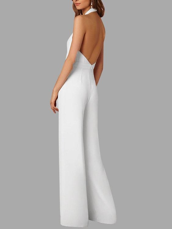 Valenzora | Tiefer V-Ausschnitt Ärmelloser Jumpsuit mit weitem Bein
