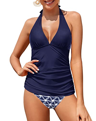 Valenzora | Women's Sexy V-Neck Halter Tankini Top with Bikini Bottom