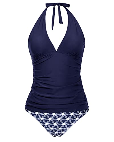 Valenzora | Women's Sexy V-Neck Halter Tankini Top with Bikini Bottom