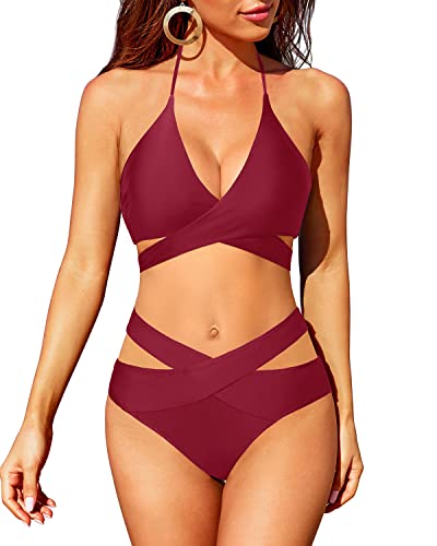 Valenzora | High-Waist Bikini-Badeanzug Push-up Neckholder Wickel Kreuz und Quer 2-teiliges Set