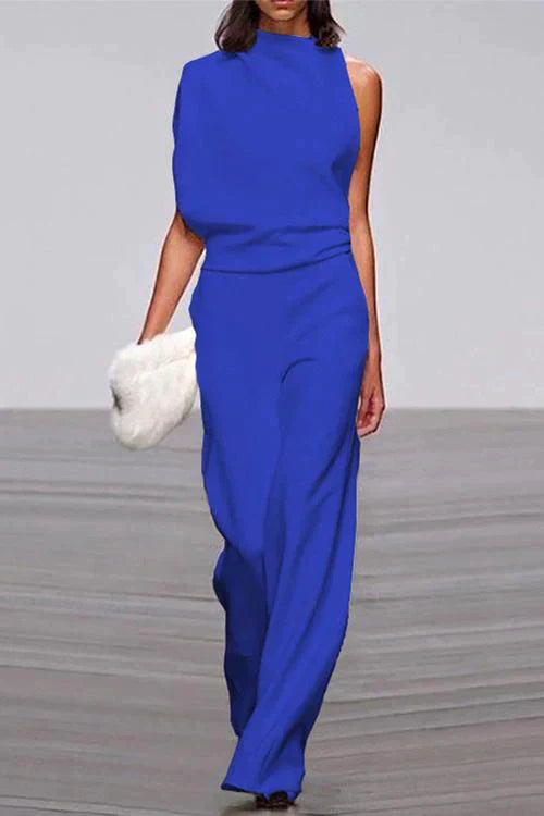 Valenzora | Rosiedress Party-Overall mit Wasserfallausschnitt, One-Shoulder und Fledermausärmeln