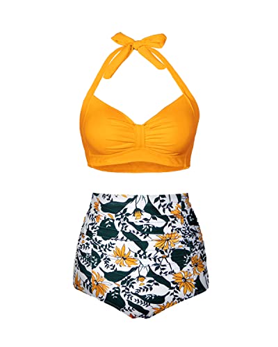 Valenzora | Ruffle Twist 50s Style Retro Swimwear High Waist Bikini Set for Women